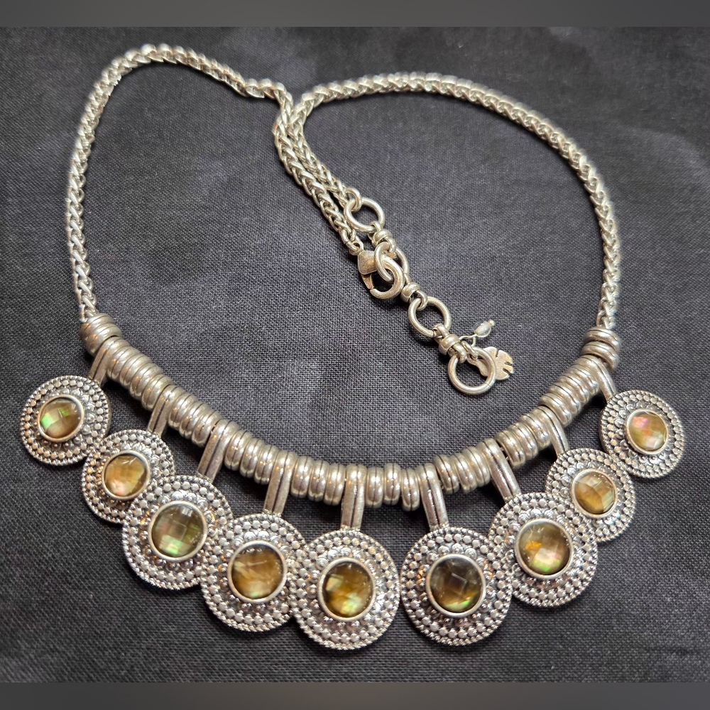 Vintage Lucky Brad Silverton Multi-Disc Abalone Look Statement Necklace - Picture 3 of 9